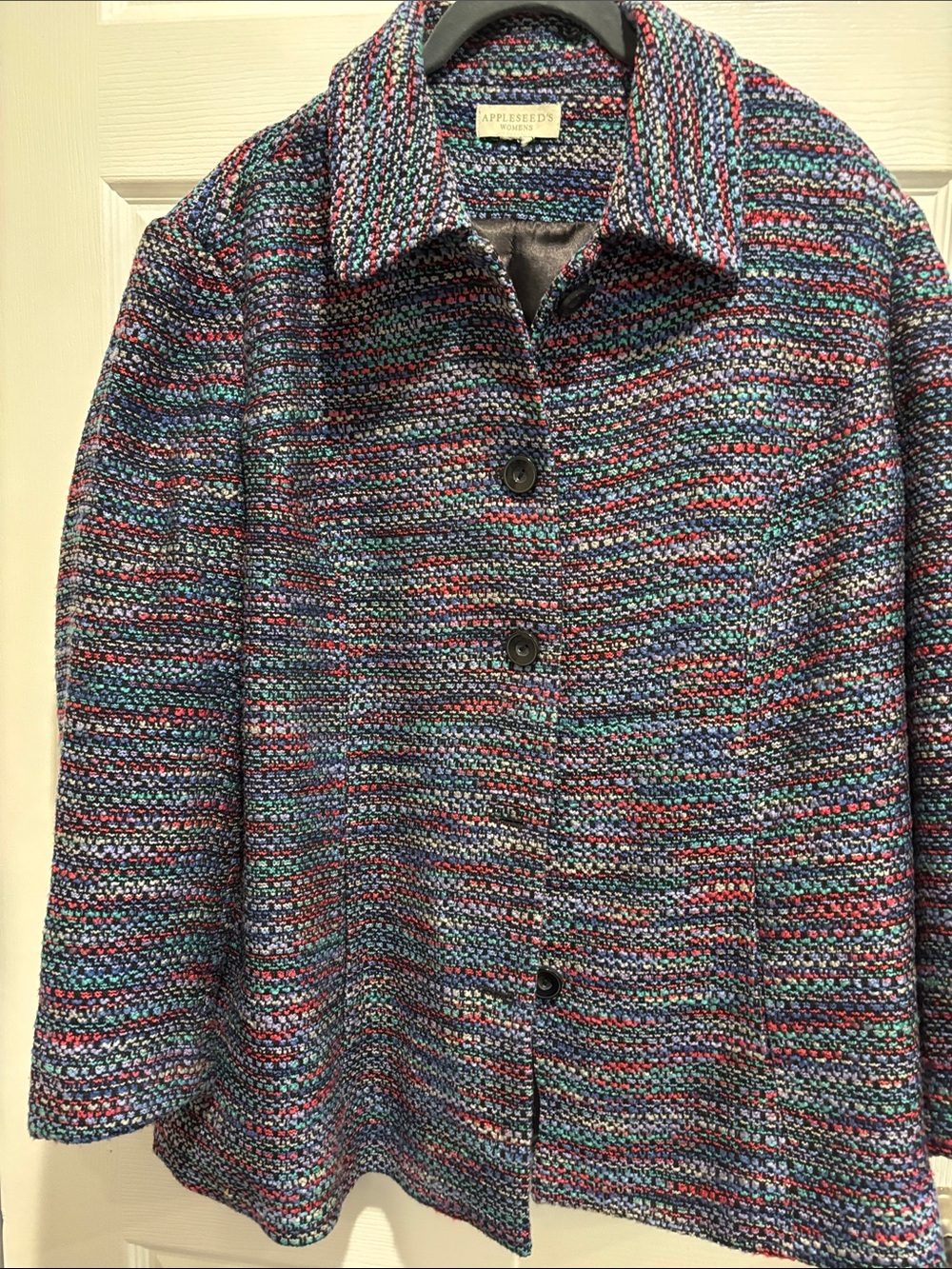 Appleseed's Multicolor Knit Pea Coat in Blue, Teal, Red & Gray